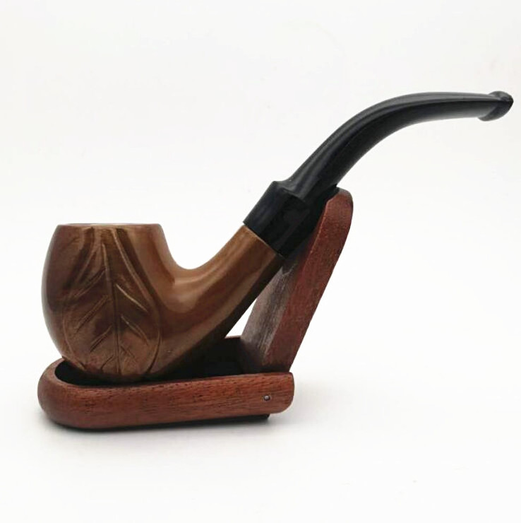 Mettle Wholesale Cheap Leaf Pattern Retro Curving Round Chamfer Diameter Bakelite Cigarette Smoking Pipe