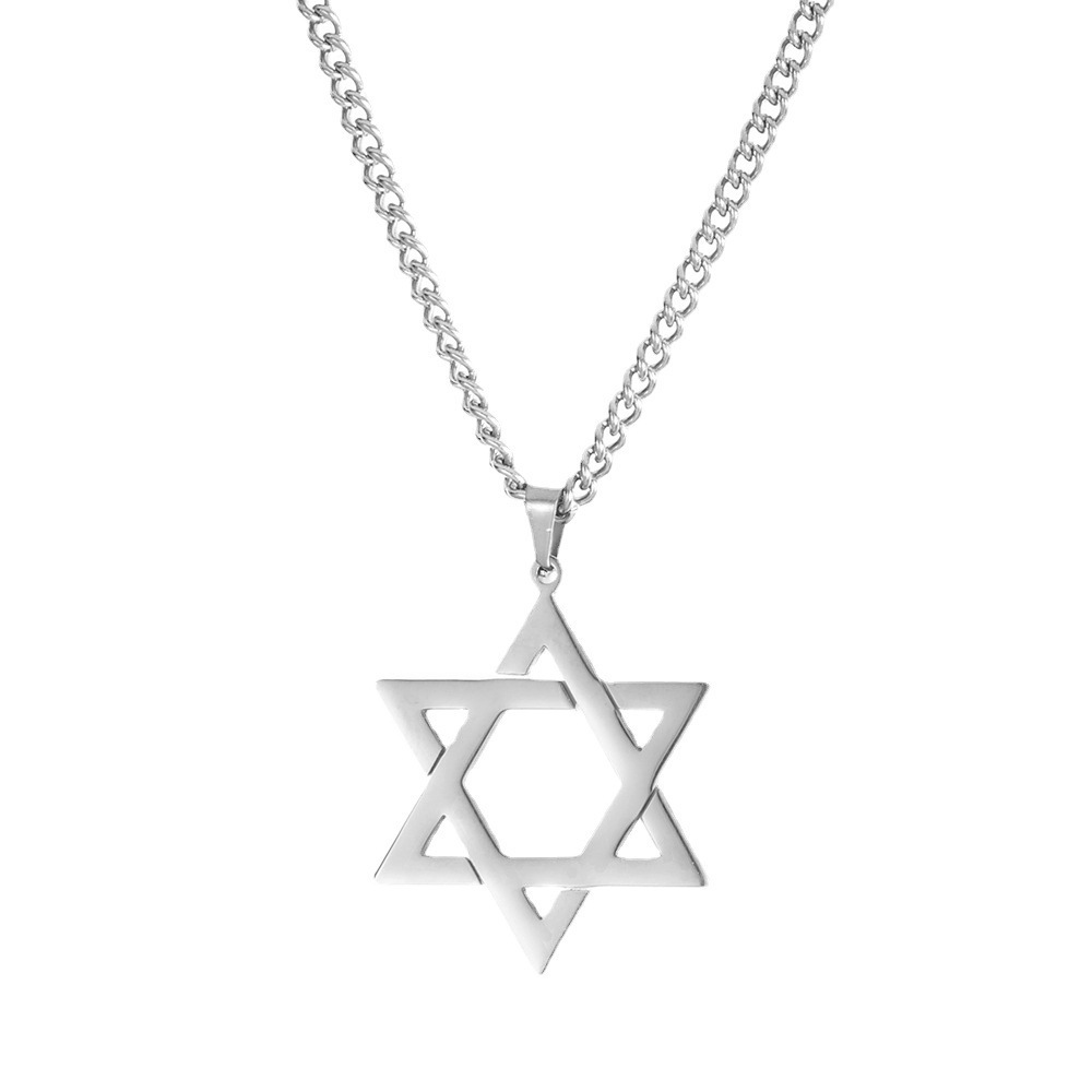 Jewish Star of David Pendant Necklace Stainless Steel Gold Silver Black Color Religious David Star Charm Necklace For Male