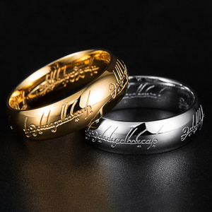 Top-selling 18K Gold Plated Engraved Letters Finger Ring Hip Hop No Fading Tungsten Ring Necklace For Men Jewelry