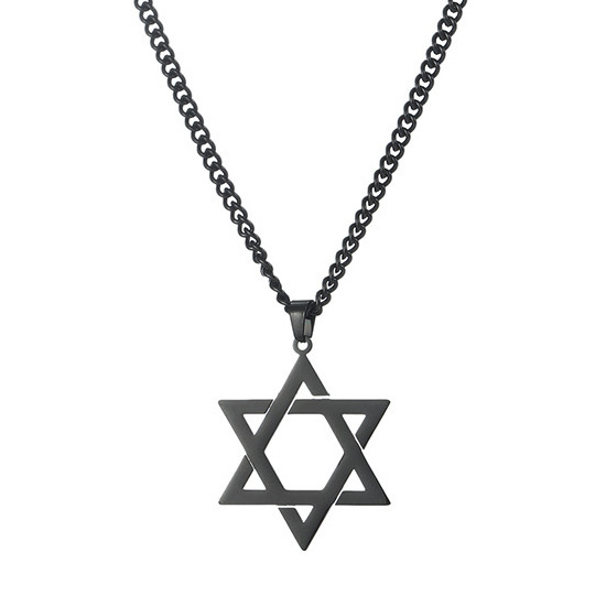 Jewish Star of David Pendant Necklace Stainless Steel Gold Silver Black Color Religious David Star Charm Necklace For Male