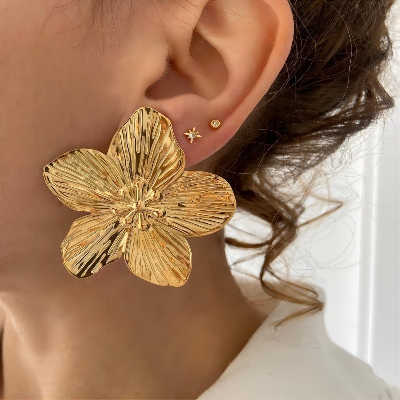 Vintage Amber Butterfly Flower Ginkgo Shape Earrings Premium 18k Gold Plating Stainless Steel Stud Earrings For Women Retro