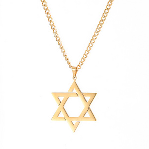 Jewish Star of David Pendant Necklace Stainless Steel Gold Silver Black Color Religious David Star Charm Necklace For Male