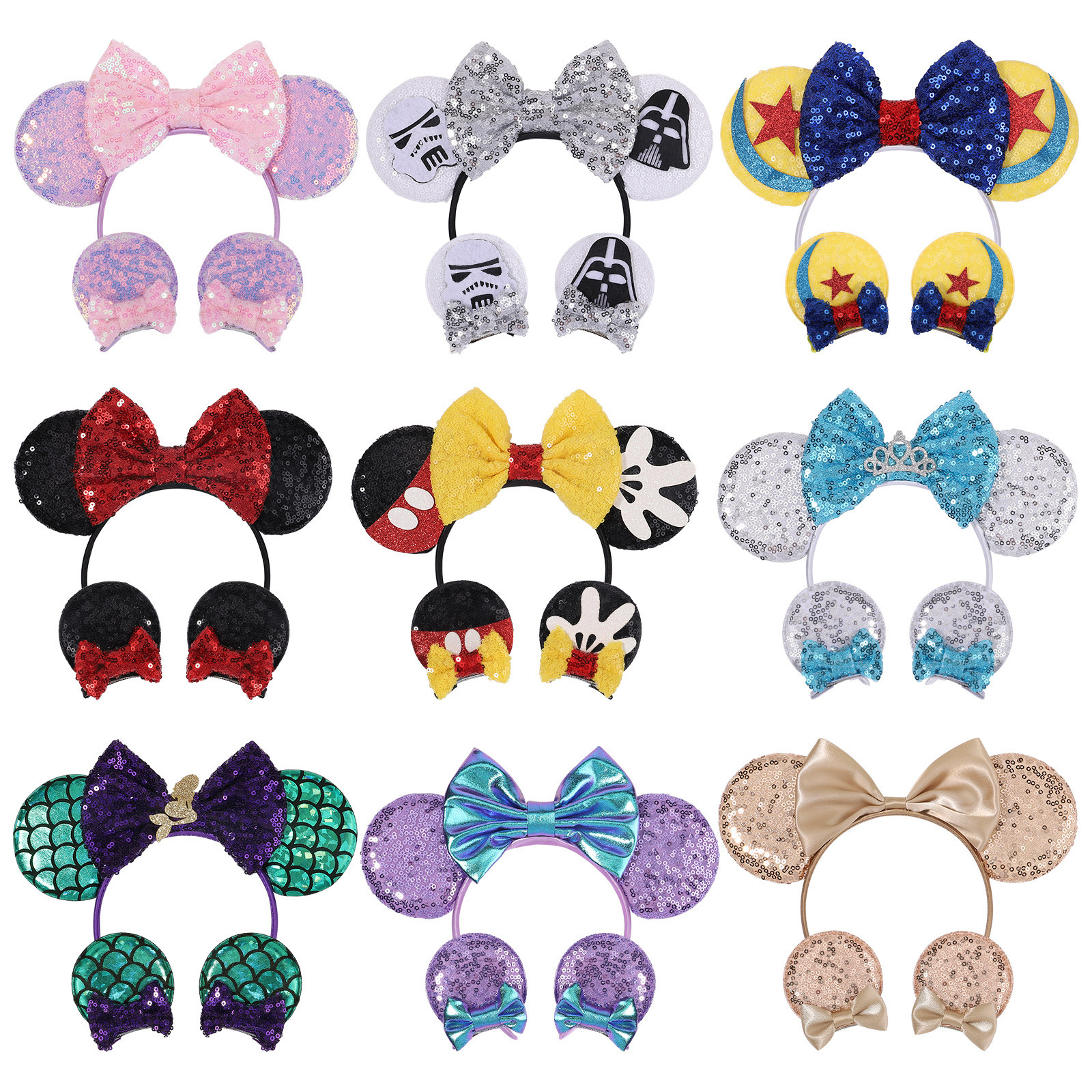 Stock Cute Cartoon Bling Sequins Mouse Ears Hair Accessories Hair Clips Headband Set Big Bow Elastic Bands For Children