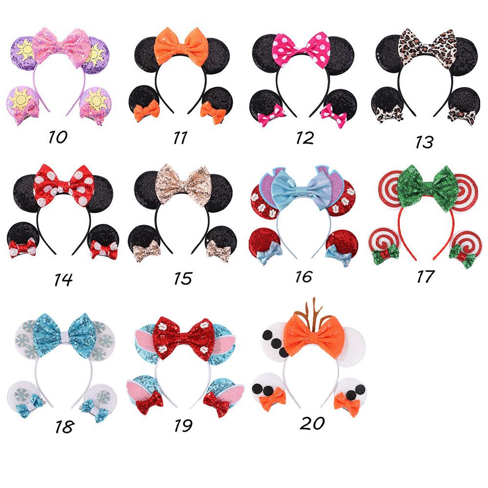 Stock Cute Cartoon Bling Sequins Mouse Ears Hair Accessories Hair Clips Headband Set Big Bow Elastic Bands For Children