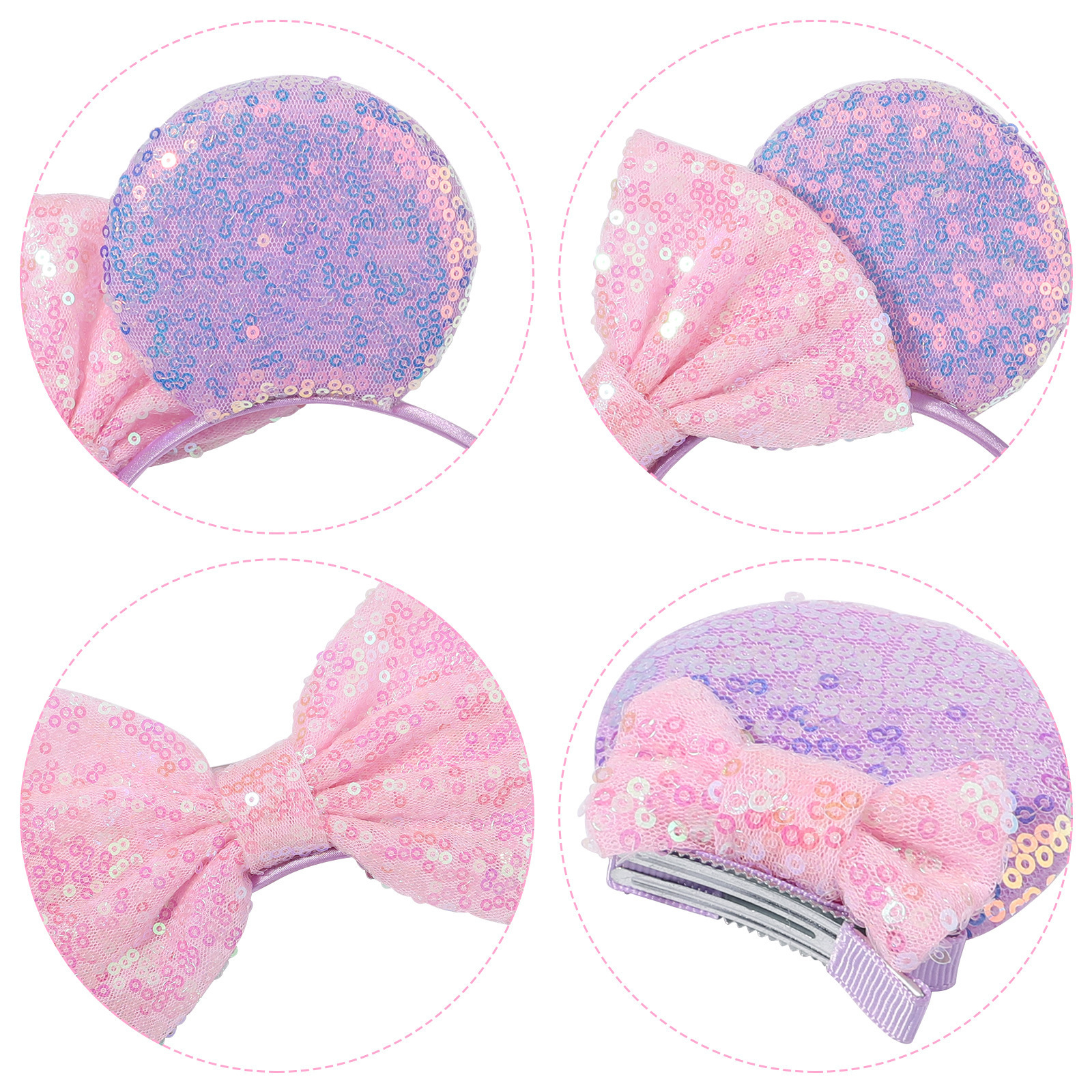 Stock Cute Cartoon Bling Sequins Mouse Ears Hair Accessories Hair Clips Headband Set Big Bow Elastic Bands For Children