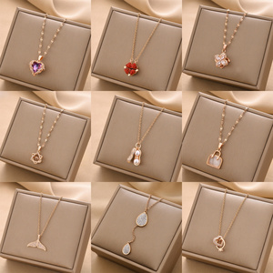 Luxury 18K Gold-plated & Rose gold Stainless Steel Multi Shape Pendant Necklace Jewelry For Women