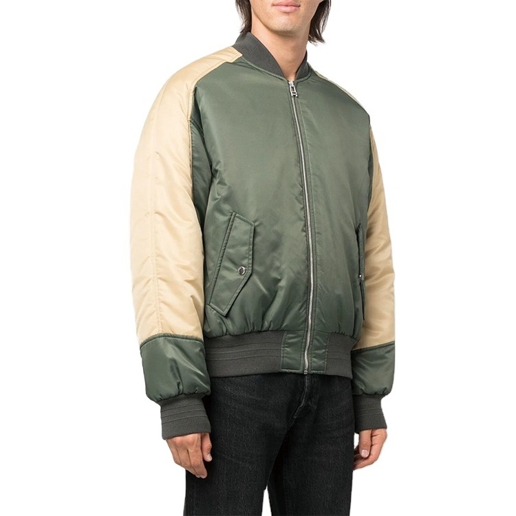 Wholesale bomber jackets mens custom contrast color satin polyester bomber jackets