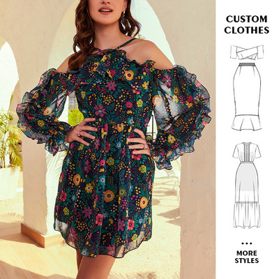 2024 fashion summer custom logo floral print short dress For Women Formal Bodycon Evening Dress women Lady Elegant Casual Dress