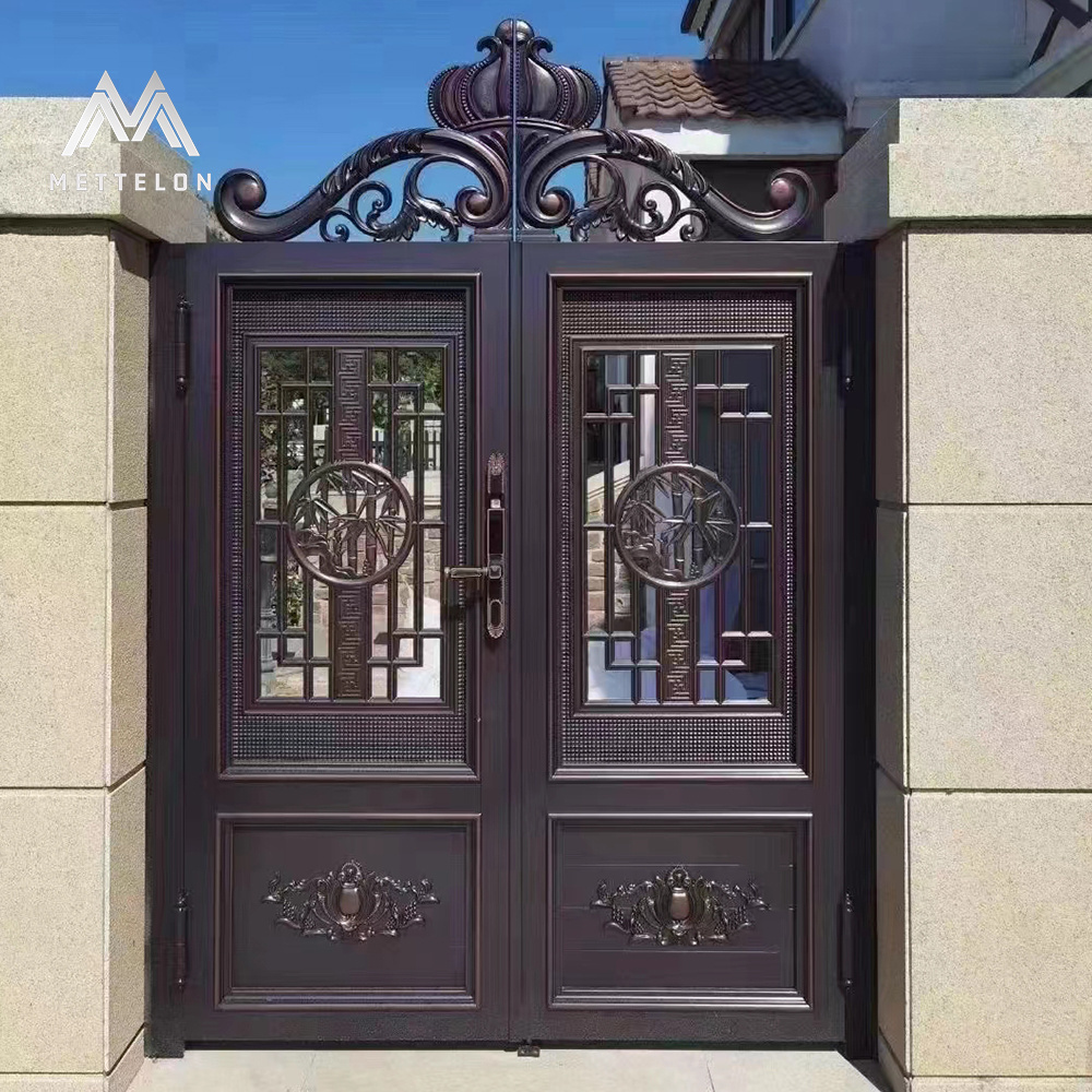 China Manufactured Customized Aluminum Garden Gate Automatic Retractable Feature Driveway Aluminum Gates Double Swing for Homes