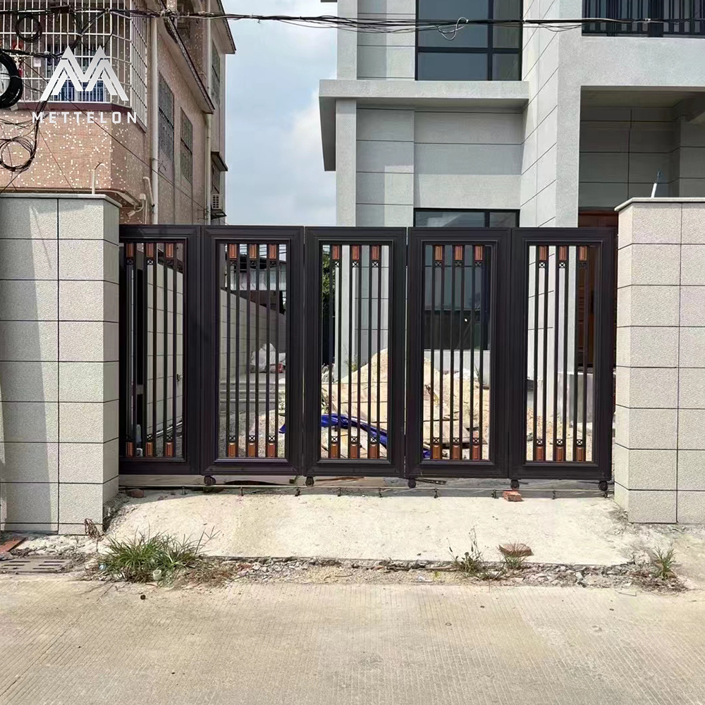 China Manufactured Customized Aluminum Garden Gate Automatic Retractable Feature Driveway Aluminum Gates Double Swing for Homes