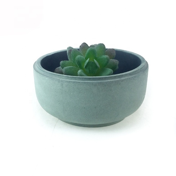 Round bowl shaped GRAY concrete planter custom cement flower pots  for succulent plants indoor