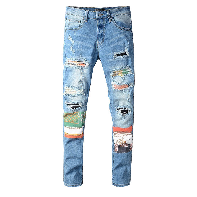 Manufacturer Custom Jeans Trousers Mens Latest Design Vaqueros Para Hombre Denim Broek Broek Branded Patchwork Jeans Men