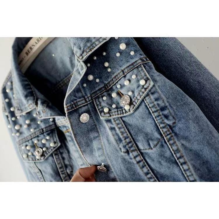 2022 Popular High Quality Casual Luxury Women's Pearl Short Denim Tops Coat Ropa Para Mujer Women Blue Long Sleeve Denim Jackets