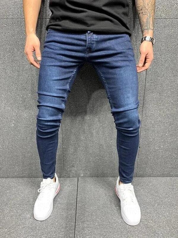 Simple Design Jeans Men's Solid Color Trousers Skinny Stretch Black Gray Pants Elastic Slim Lower Price Men Jeans