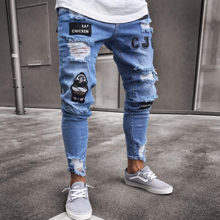 Jeans Import Al Por Mayor 2022 New Style Men's Pants Art Patches Skinny Biker White Jeans Slim Trousers Denim Jeans For Men