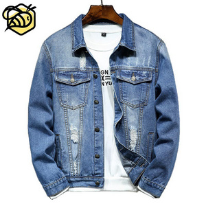 2022 Wholesale Cheap Boys Man Casual Ripped Plain Cowboy Jackets Jaqueta Jeans Homens Plus Size Blue Jean Coat Denim Jacket Men