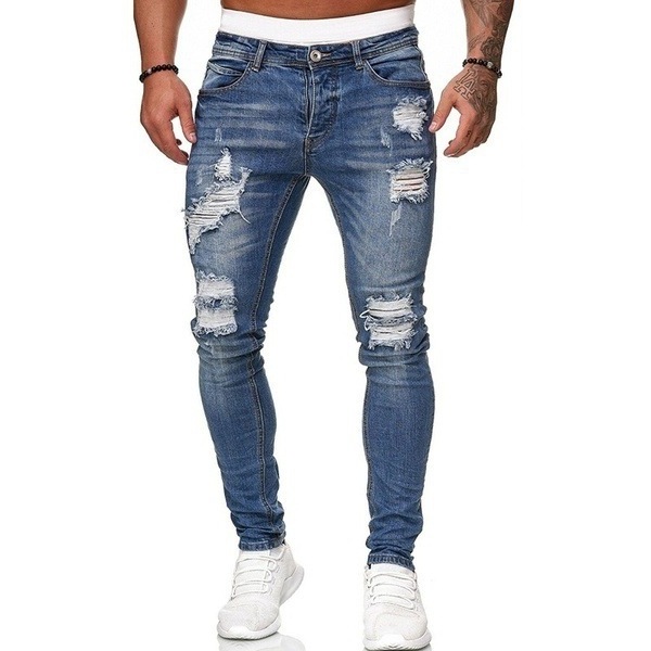 2022 Factories Custom Designer Printed Ripped Jeans Men's Maong Pantalones De Mezclilla De Hombre Mens Distressed Rip Jeans