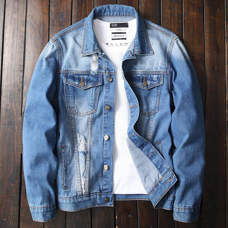 2022 Wholesale Cheap Boys Man Casual Ripped Plain Cowboy Jackets Jaqueta Jeans Homens Plus Size Blue Jean Coat Denim Jacket Men