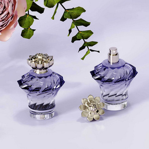 30ml 50ml 100ml premium elegant design ladies empty perfume bottles purple clear perfume glass bottle with flower cap