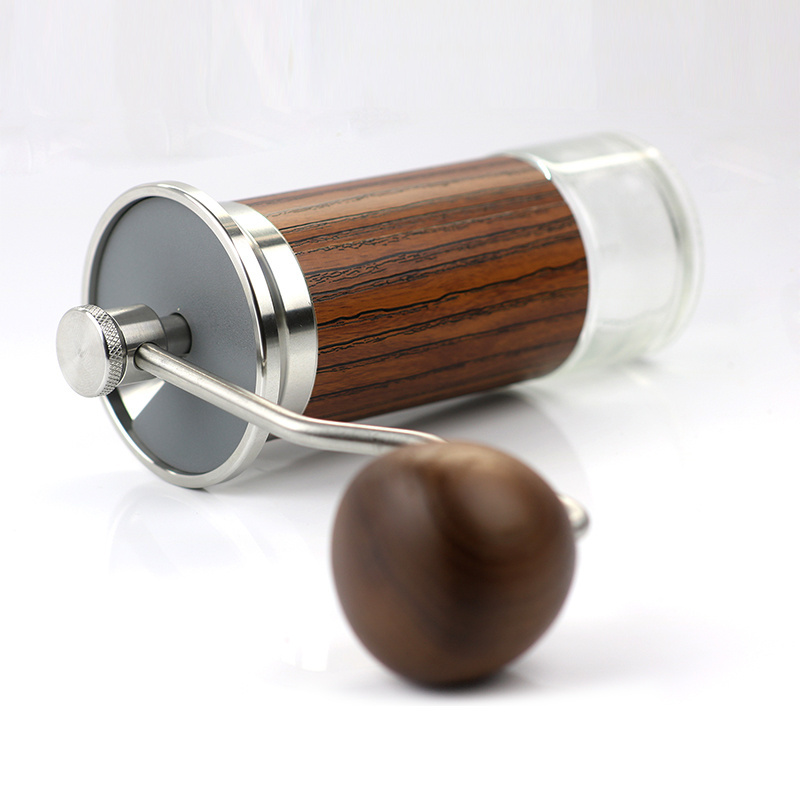 Hand detachable wooden handle coffee grinder Custom home portable stainless steel manual core burr coffee maker with grinder