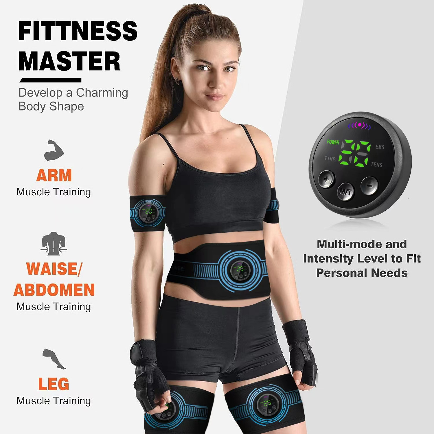 Digital Controller Body Building EMS Sport Machine Electronic Stimulator TENS Belt Arm Leg Massage Pack