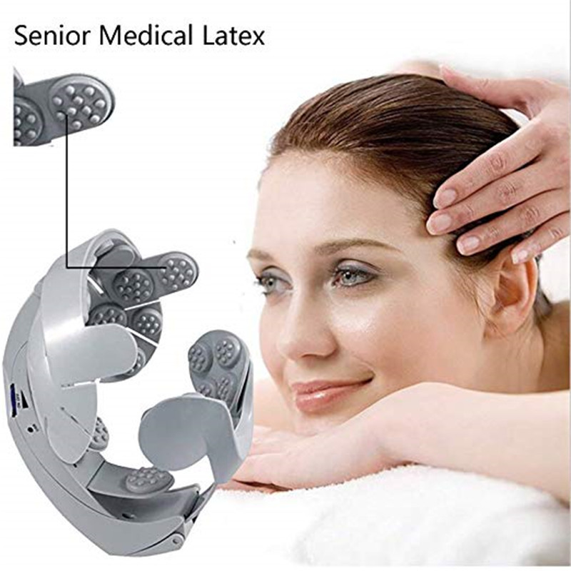 Electric Acupoints Head Scalp Massage Helmet Vibrating Headache Relief Tool Gift Box Body Head Massager Grey ABS 10 Pcs Meviber