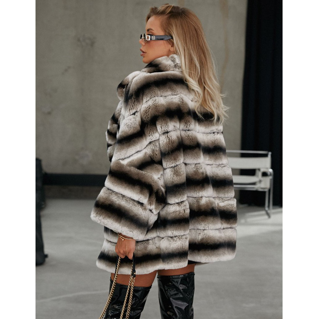 Luxury Fashion Long Sleeve Thick Warm Rex Rabbit Fur Winter Women Copy Chinchilla Fur Coat Women Jacket