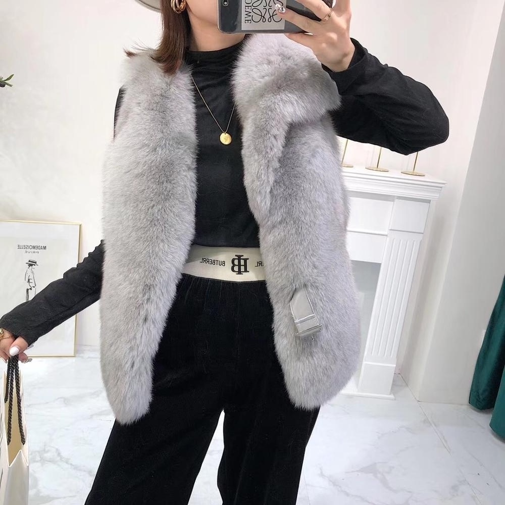 2019 New Fashion Real Fox Fur Vest Women Natural Fur Gilet Autumn Winter Lady Short Style Genuine Coat Thick Warm Soft Fur Coat