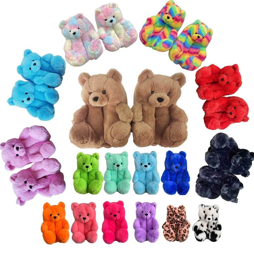 Ins Tiktok Hot Sale Women's New Style Teddy Plush Bear Fur Shoes Fuzzy Stuffed House Slippers For Women Teddy Bear Slippers