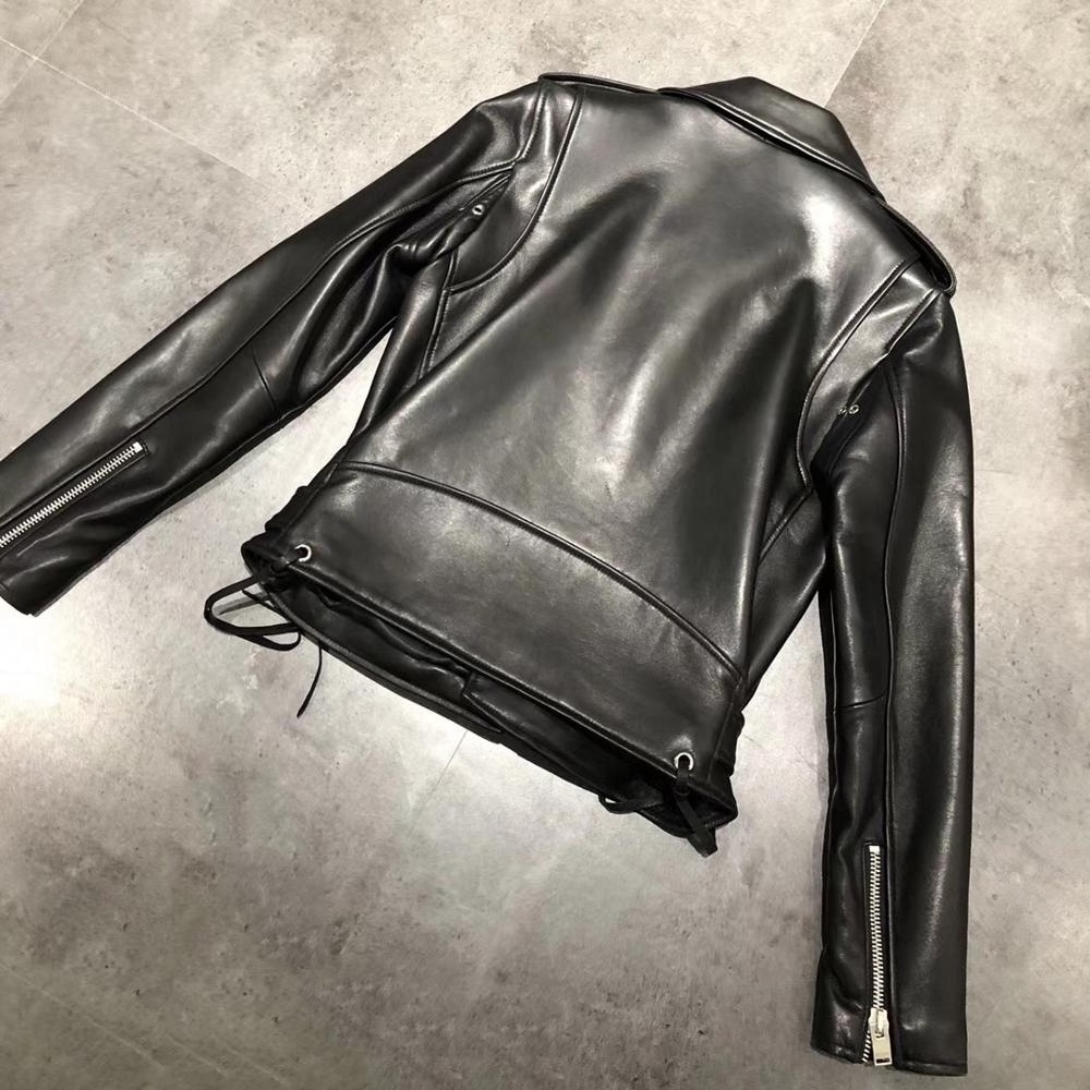 Spring Autumn Womens Nappa Leather Coats Real Leather Jacket with Tassels Zipper Closure Motorcycle Bike Women Short Standard