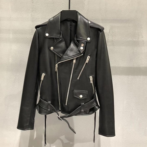 Spring Autumn Womens Nappa Leather Coats Real Leather Jacket with Tassels Zipper Closure Motorcycle Bike Women Short Standard