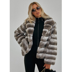 Luxury Fashion Long Sleeve Thick Warm Rex Rabbit Fur Winter Women Copy Chinchilla Fur Coat Women Jacket