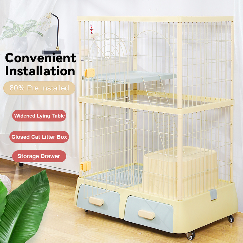 MewooFun Hot Sale Collapsable Cat Cage Pink on Wheels Big Cage for  Cats