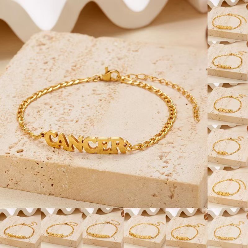 Women's 12 Zodiac Sign Charm Bracelet Stainless Steel Gold Twelve Zodiac Signs Constellations Charm Bracelet