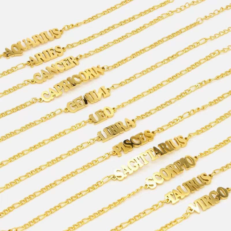 Women's 12 Zodiac Sign Charm Bracelet Stainless Steel Gold Twelve Zodiac Signs Constellations Charm Bracelet