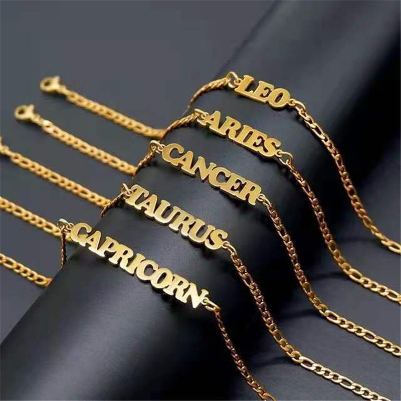 Women's 12 Zodiac Sign Charm Bracelet Stainless Steel Gold Twelve Zodiac Signs Constellations Charm Bracelet