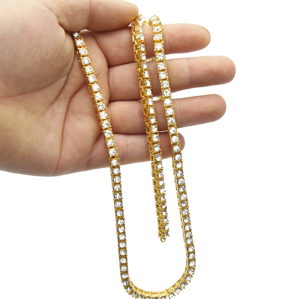 Iced 2 tone Tennis Chain Solid Gold Moissanite Tennis 4mm 5mm Moissanite Tennis Chain Hip hop Men's One Row Chain