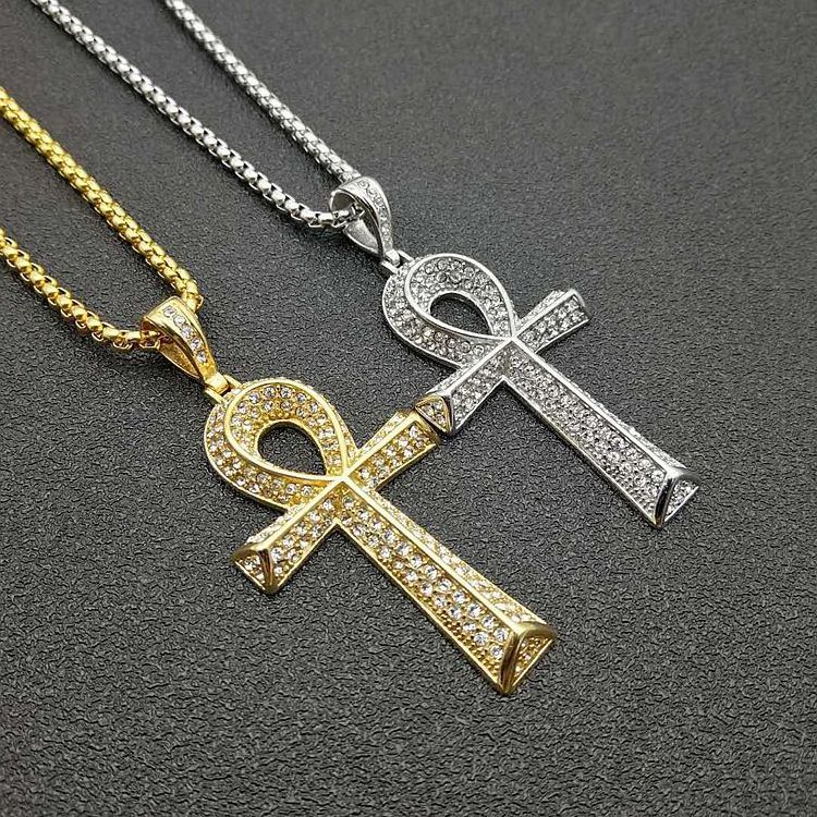 Egyptian Celtic Jesus Cross Pendant for Men Moissanite Hip hop Ankh Cross Pendant for Necklace