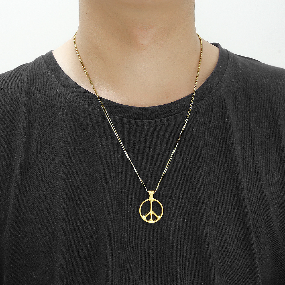 Stainless Steel Jewelry Necklace Round Peace Symbol Pendant Star Engraved gold peace sign Necklace For Men