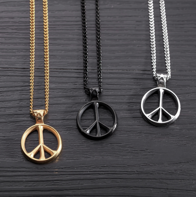 Stainless Steel Jewelry Necklace Round Peace Symbol Pendant Star Engraved gold peace sign Necklace For Men