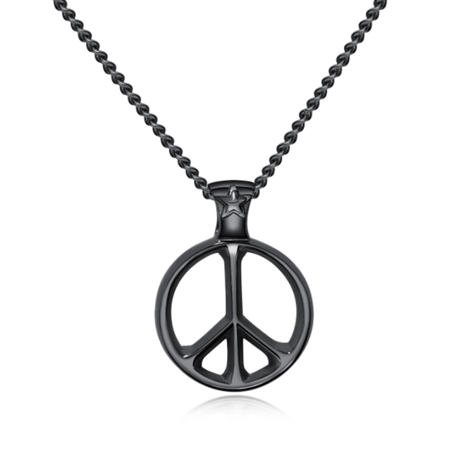 Stainless Steel Jewelry Necklace Round Peace Symbol Pendant Star Engraved gold peace sign Necklace For Men