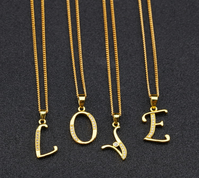 Fashion Charm Jewelry Stainless Steel A Letter Necklace Pendant Insert Diamond Gold Plated Initials Necklace