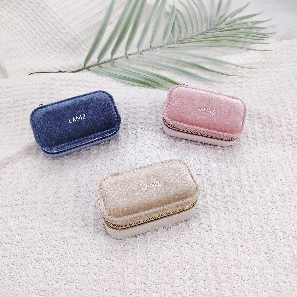 Mexda Custom Logo Jewelry Box Mini Ring Box Earrings Storage Popular High-end Velvet Small Portable Zipper Travel Jewelry Box