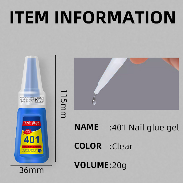 2022 New High Quality Nail Art Glue Waterproof 20g 401 Super Glue Nail Glue for Extension