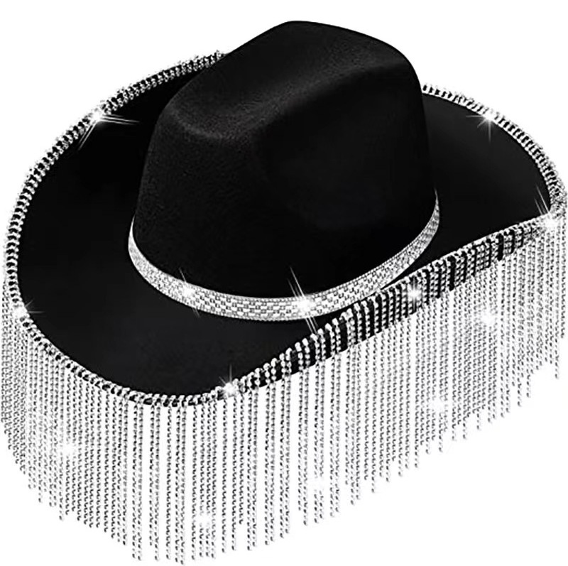 Rhinestone Cowgirl Hat Diamond Fringe Western Cowboy Hat for Men Women Cosplay festive Party Costume