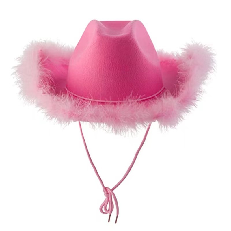 Western Style pink Cowgirl Hats Rolled Fedora Hat Feather Edge Beach Cowboy Hat for women girl sale