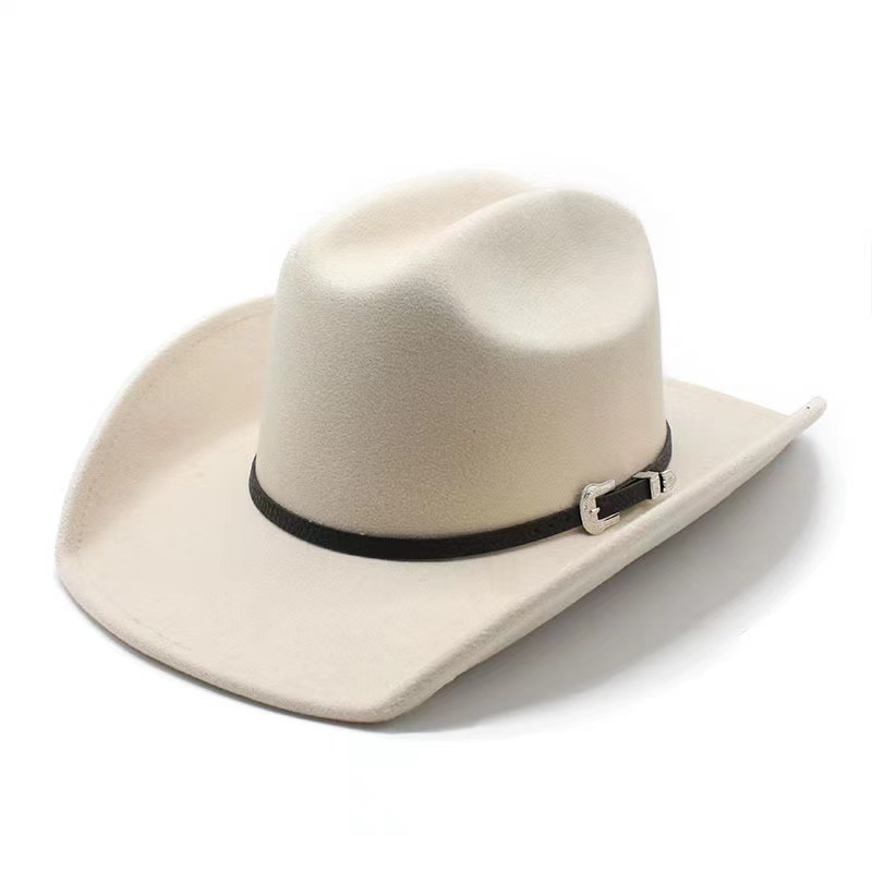 Wholesale high quality fashion western cowboy hats unisex woolen hat belt buckle cowgirl hat