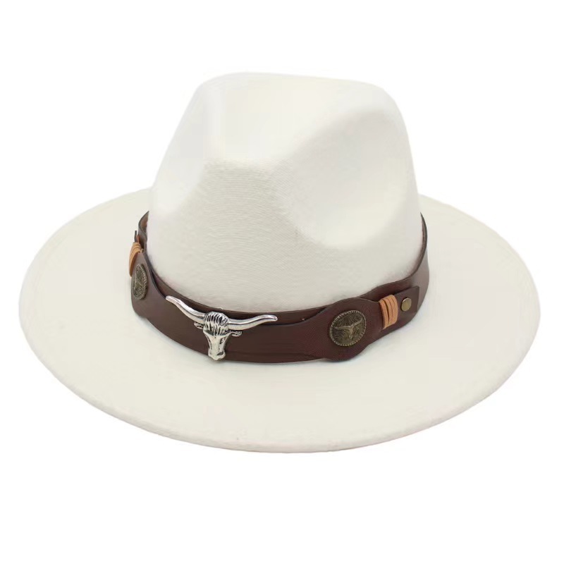 New western belt buckle felt fedora hat unisex national wide brim jazz hat high quality wholesale