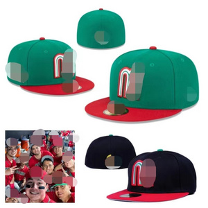 In stock 3d embroidery mexico flat brim baseball hat fitted caps gorras for team