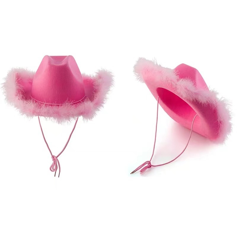 Western Style pink Cowgirl Hats Rolled Fedora Hat Feather Edge Beach Cowboy Hat for women girl sale